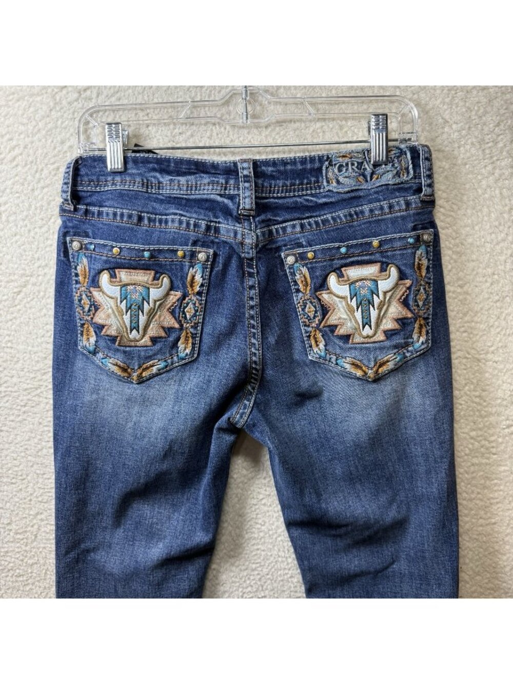 GRACE‎ IN LA WOMEN'S FLORAL LONGHORN EMBROIDERED BOOTCUT JEANS Size 29 Western
